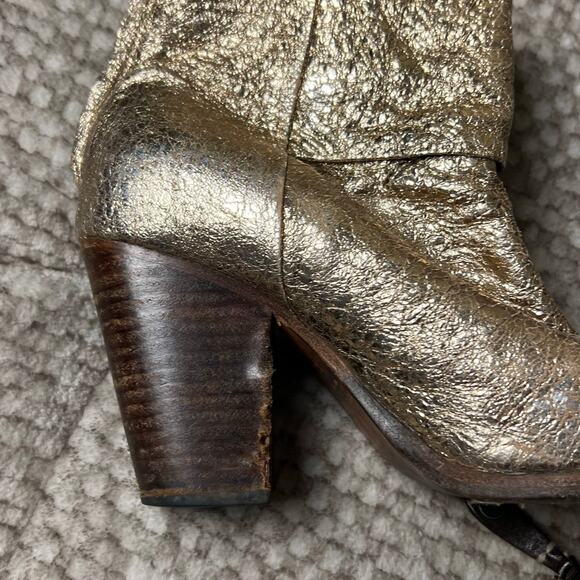 Rag & Bone Newberry Gold Distressed Chunky Heel Ankle Boots 7.5 - Picture 8 of 13